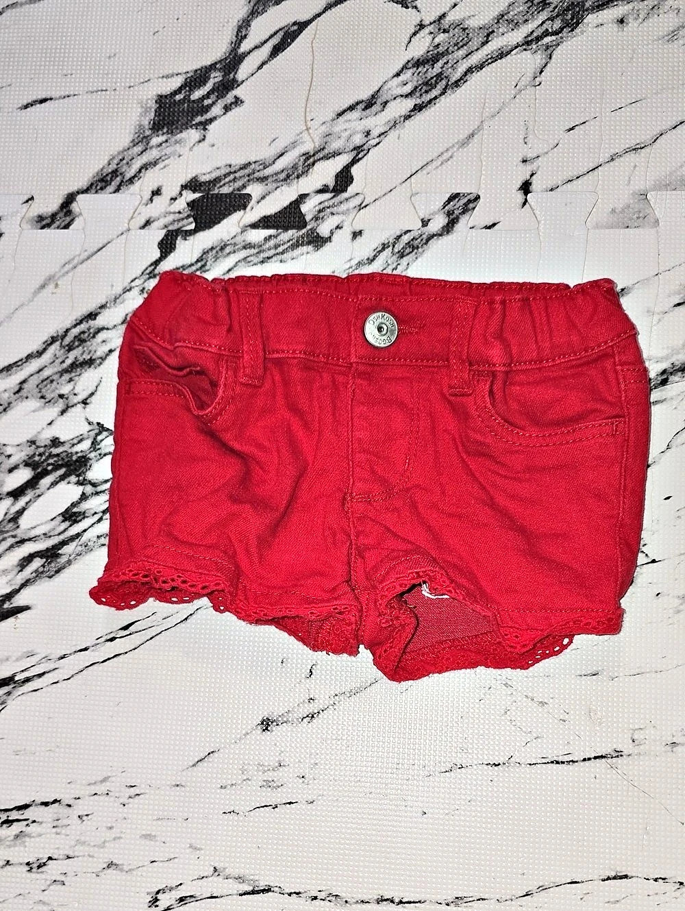 OshKosh B'Gosh Toddler Eyelet Trim Denim Shorts Red